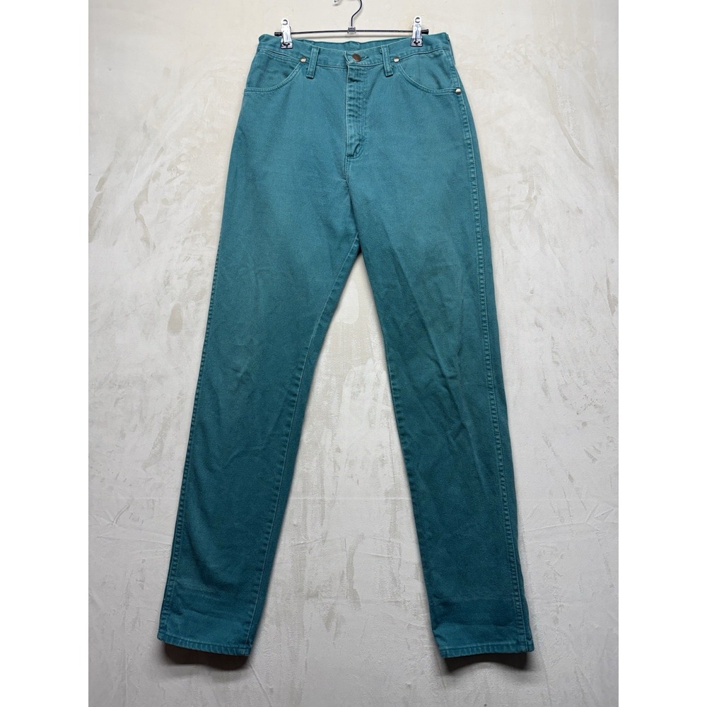 VTG 90s Wrangler 14MWZJD 28x34 Jade Green Cowboy Cut Jeans Made in USA High Rise